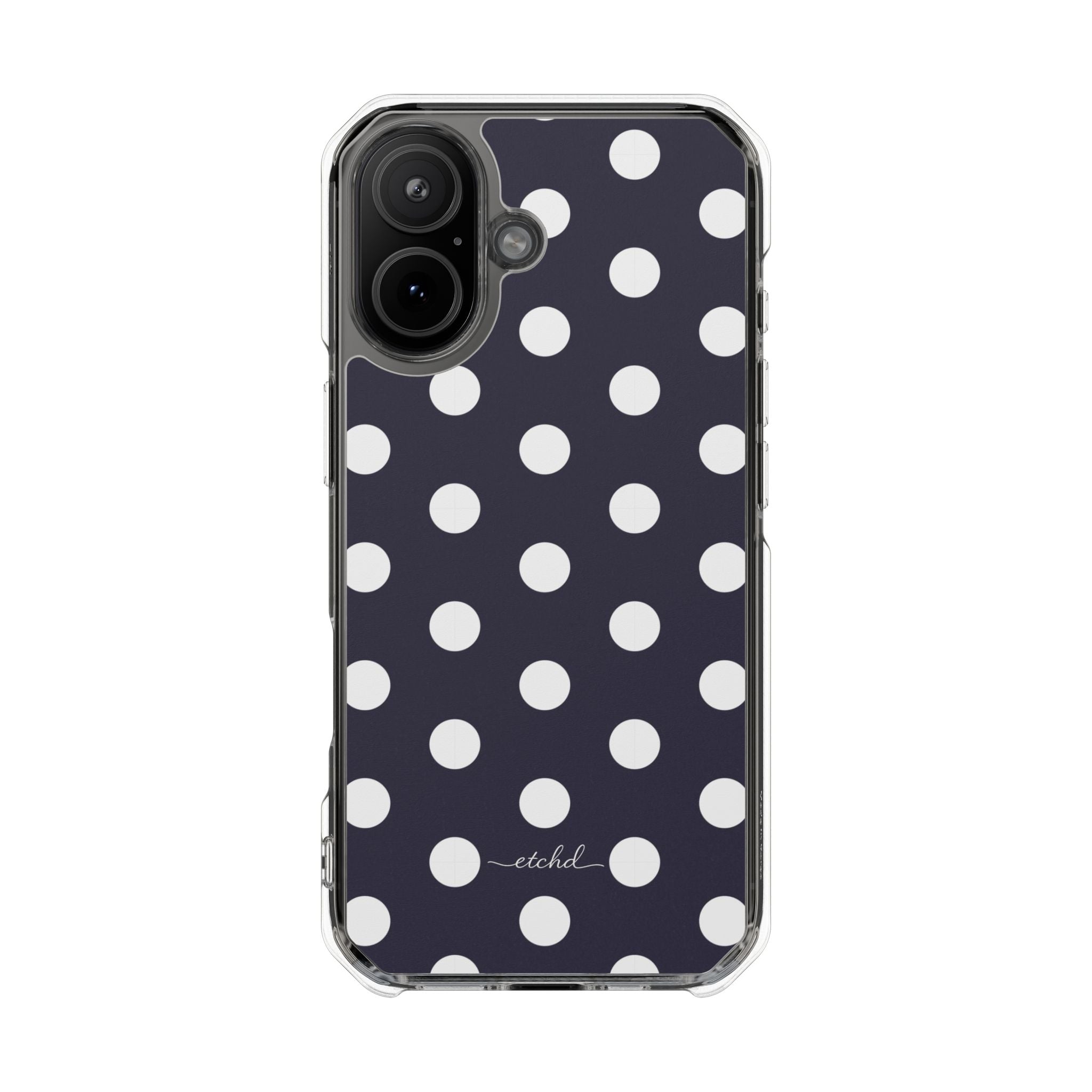White And Navy Polka Dot Clear Magnetic Phone Case by etchd, view 13
