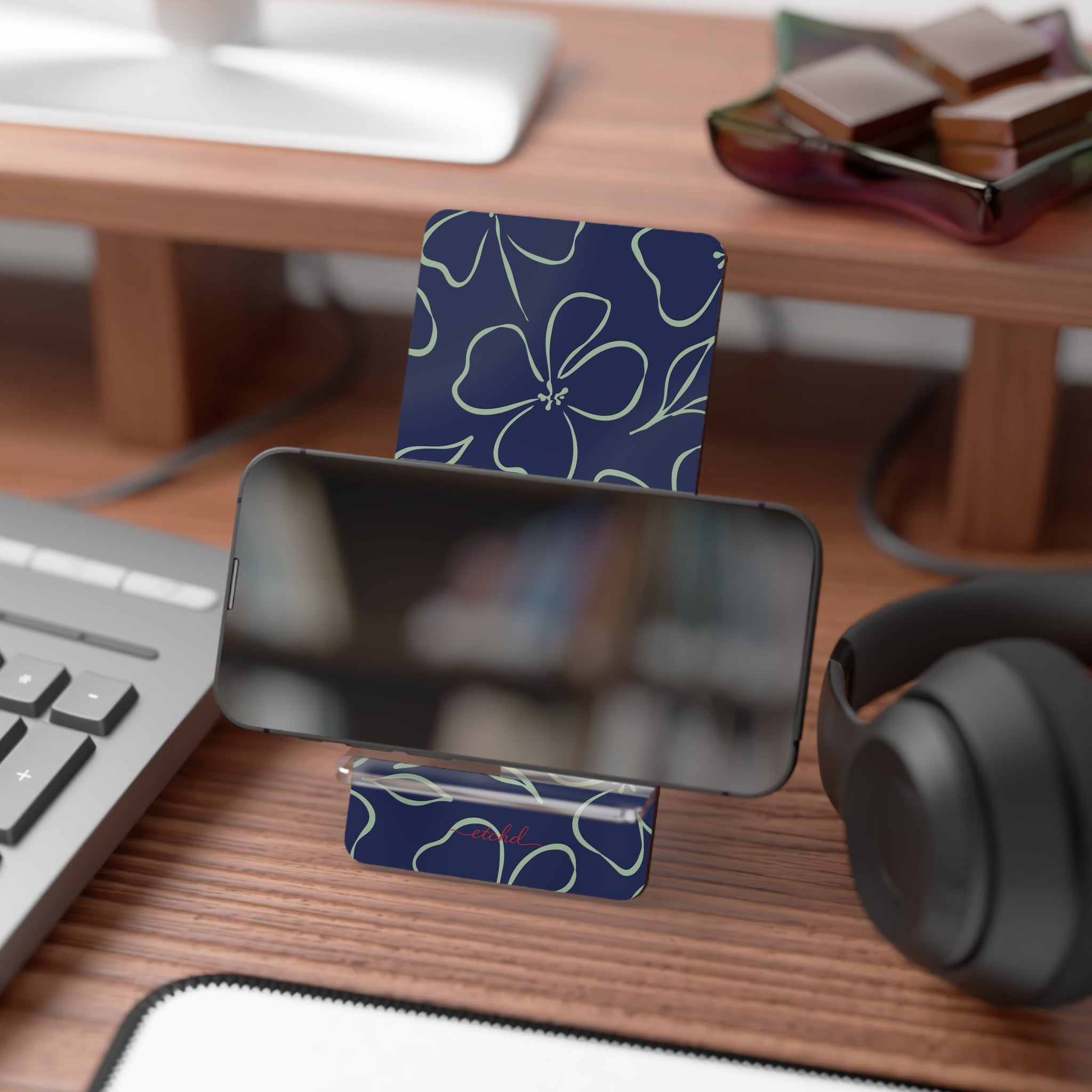 Navy & Sage Floral Phone Stand by etchd, view 4
