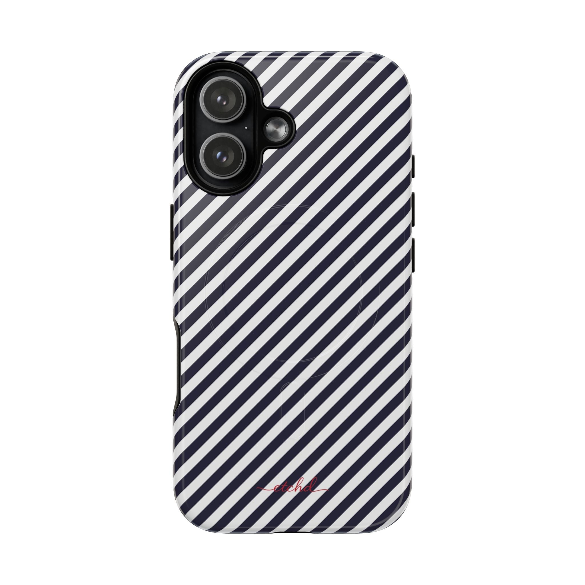 Navy & White Striped Diagonal Magnetic Phone Case by etchd, view 25