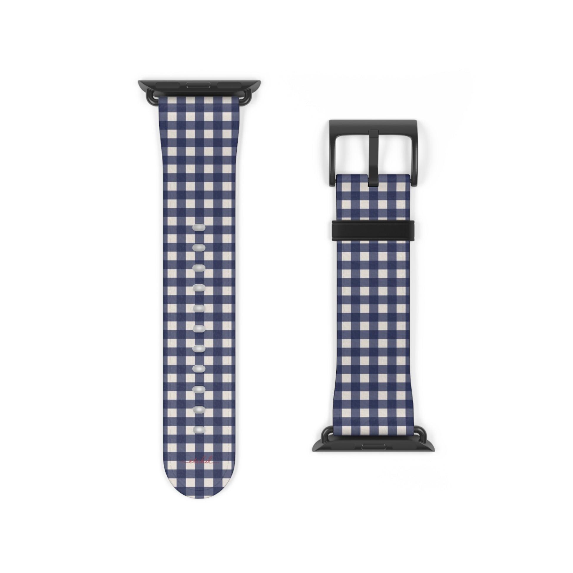 Navy & Cream Gingham Smartwatch Strap by etchd, view 9