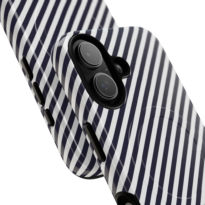 Navy & White Striped Diagonal Magnetic Phone Case by etchd, view 87