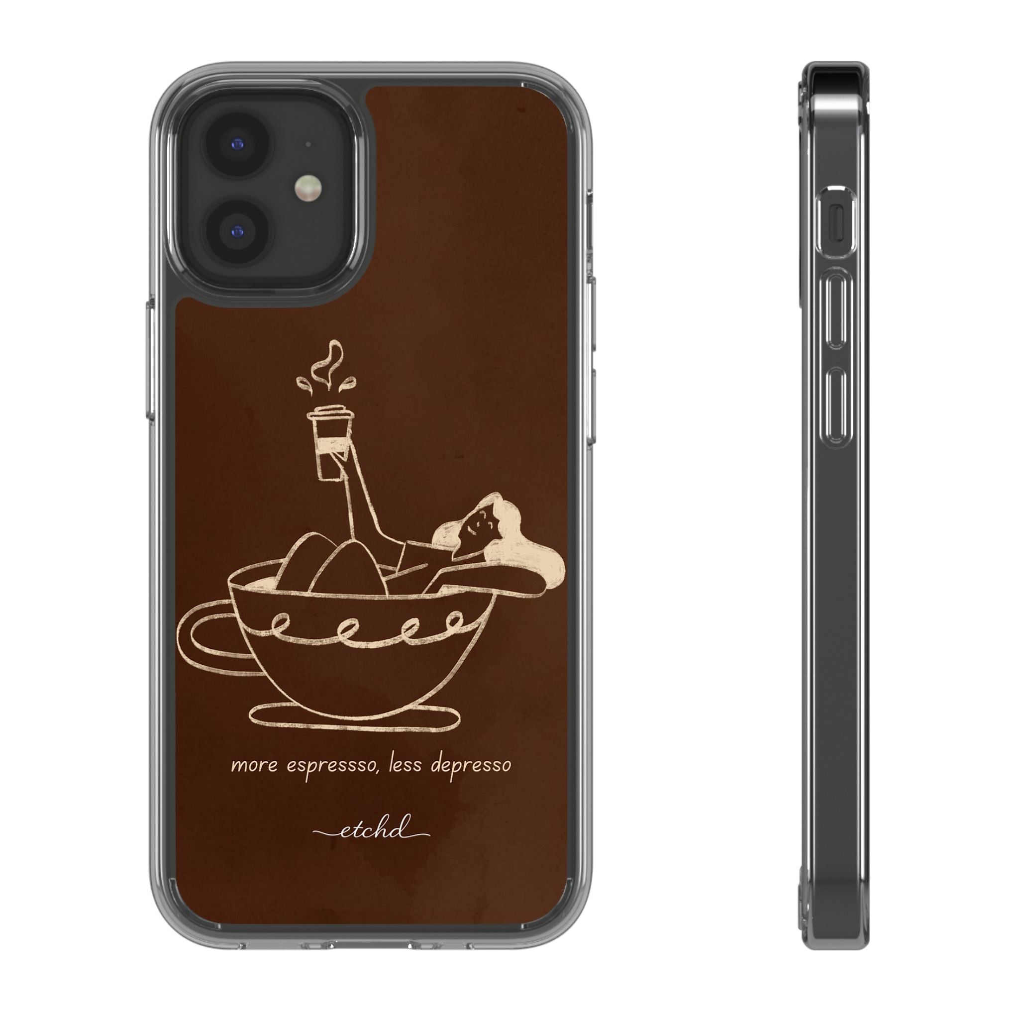 Ladies Espresso Clear Phone Case by etchd, view 2