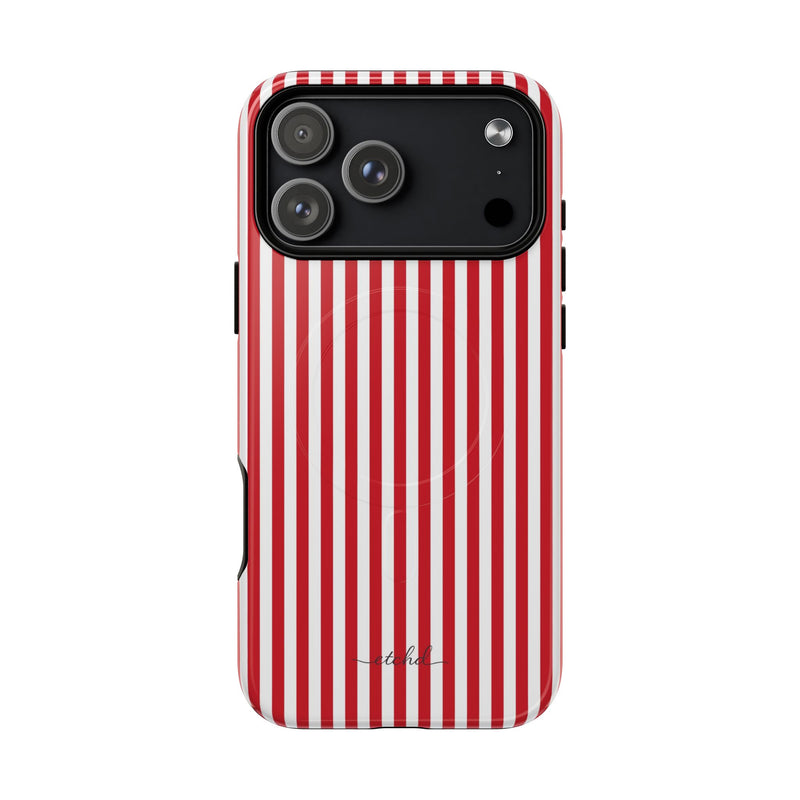 Classic Red & White Striped Magnetic Phone Case by etchd, view 31
