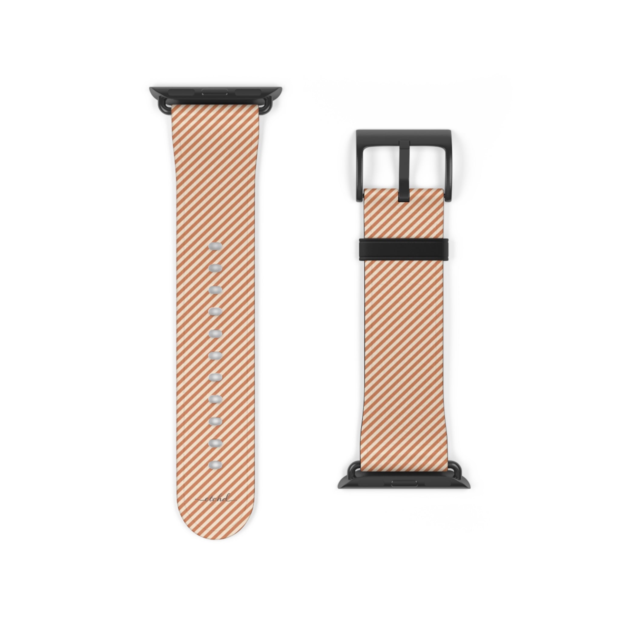 Terracotta & Cream Striped Diagonal Smartwatch Strap by etchd, view 9