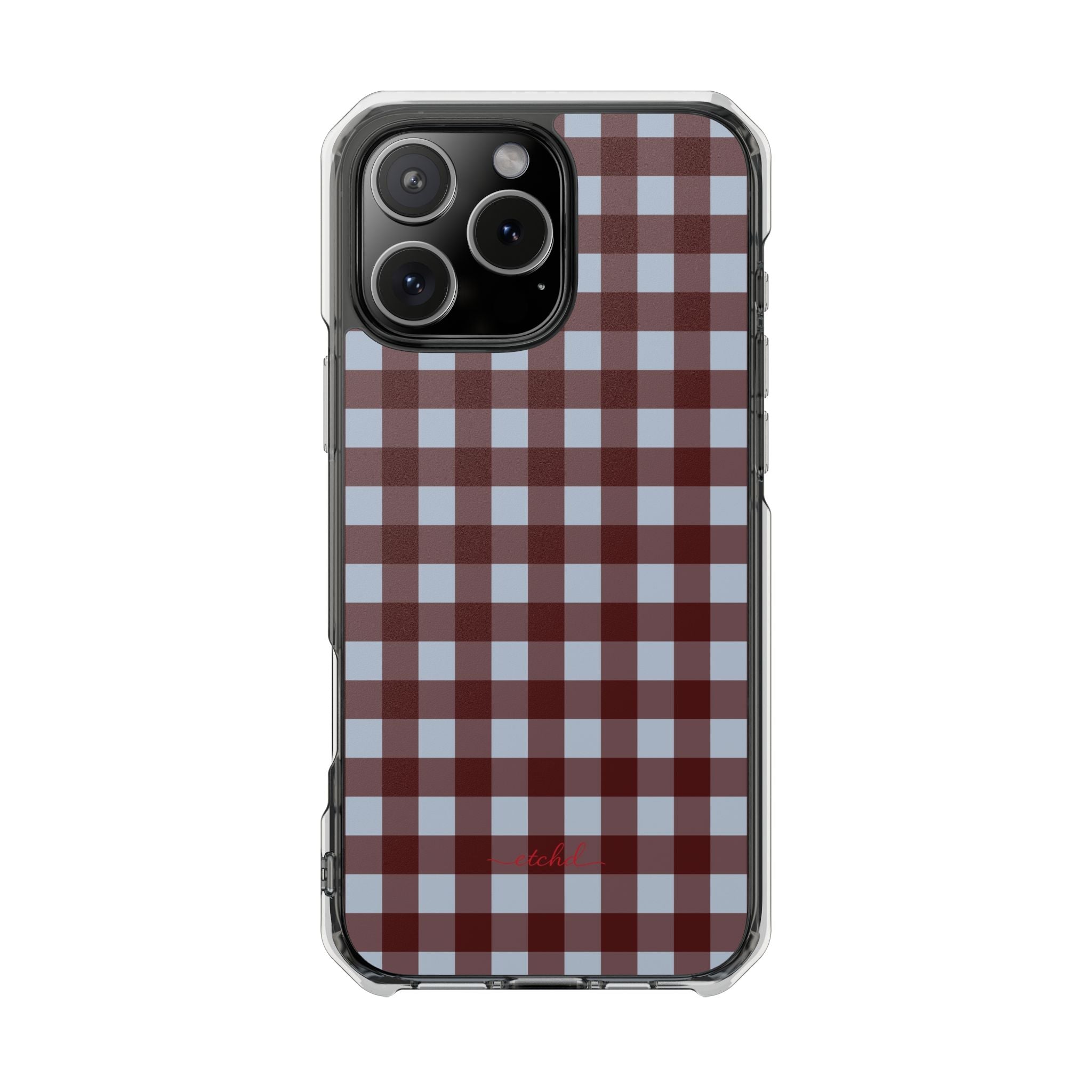 Blue & Cherry Gingham Clear Magnetic Phone Case by etchd