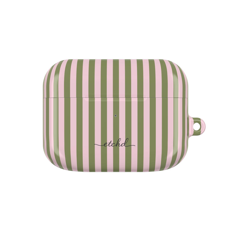 Green & Pink Striped AirPod Case by etchd