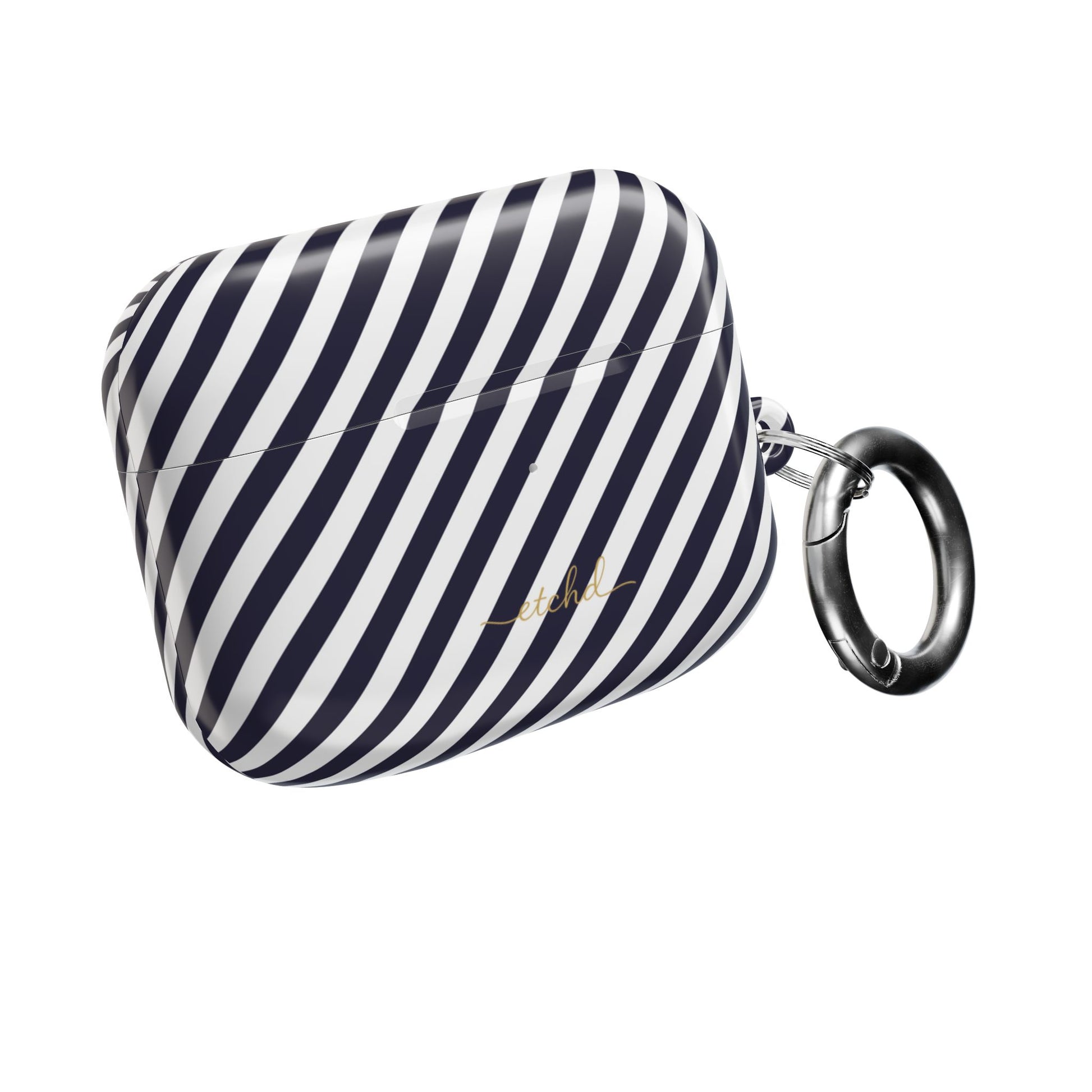 Navy & White Striped Diagonal AirPod Case by etchd, view 8