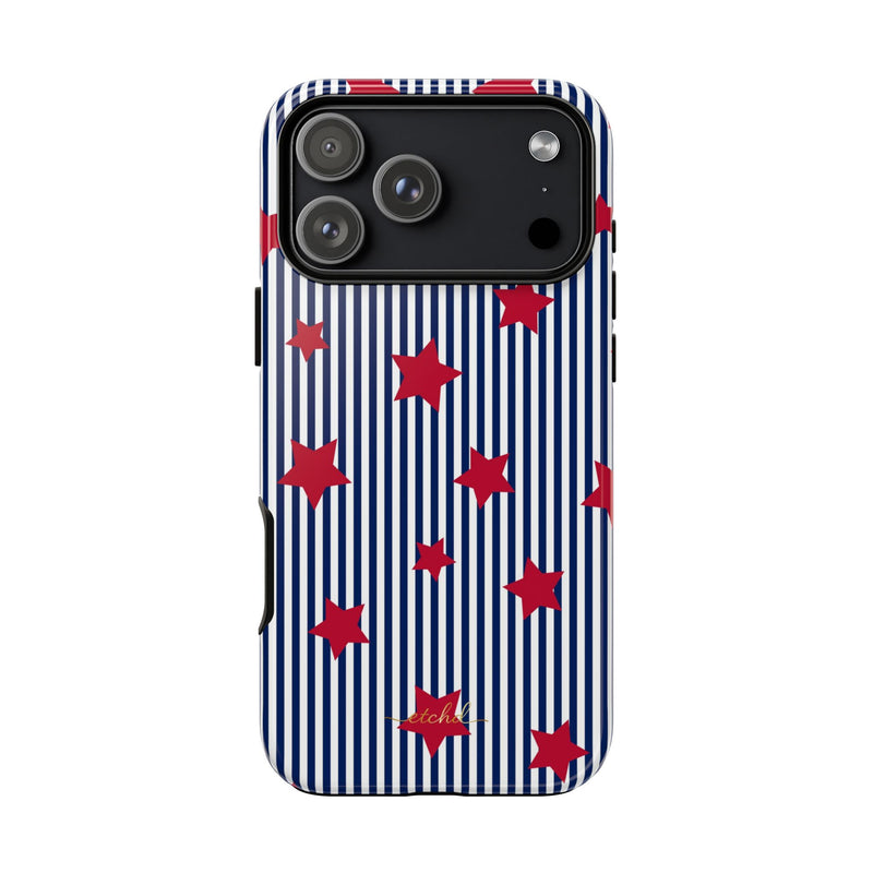 Blue Stripes & Red Stars Phone Case by etchd, view 59