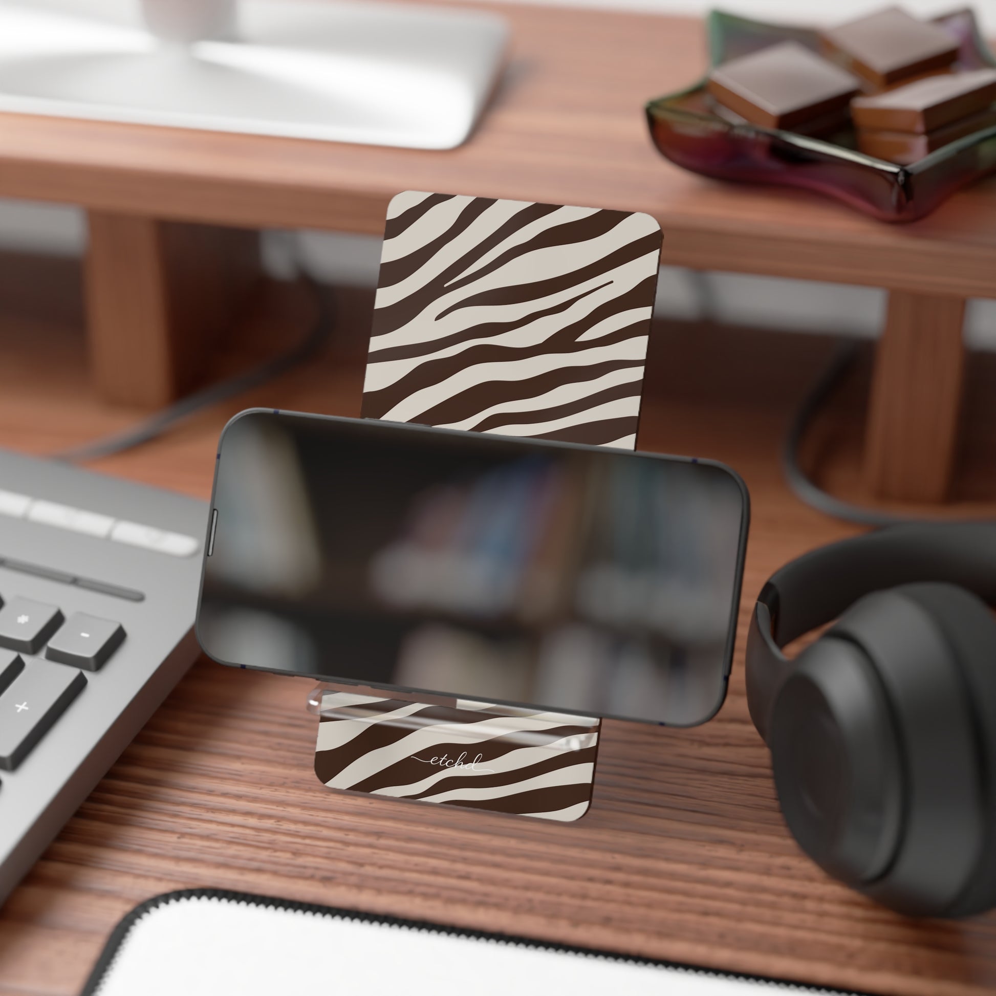 Brown Zebra Phone Stand by etchd, view 4