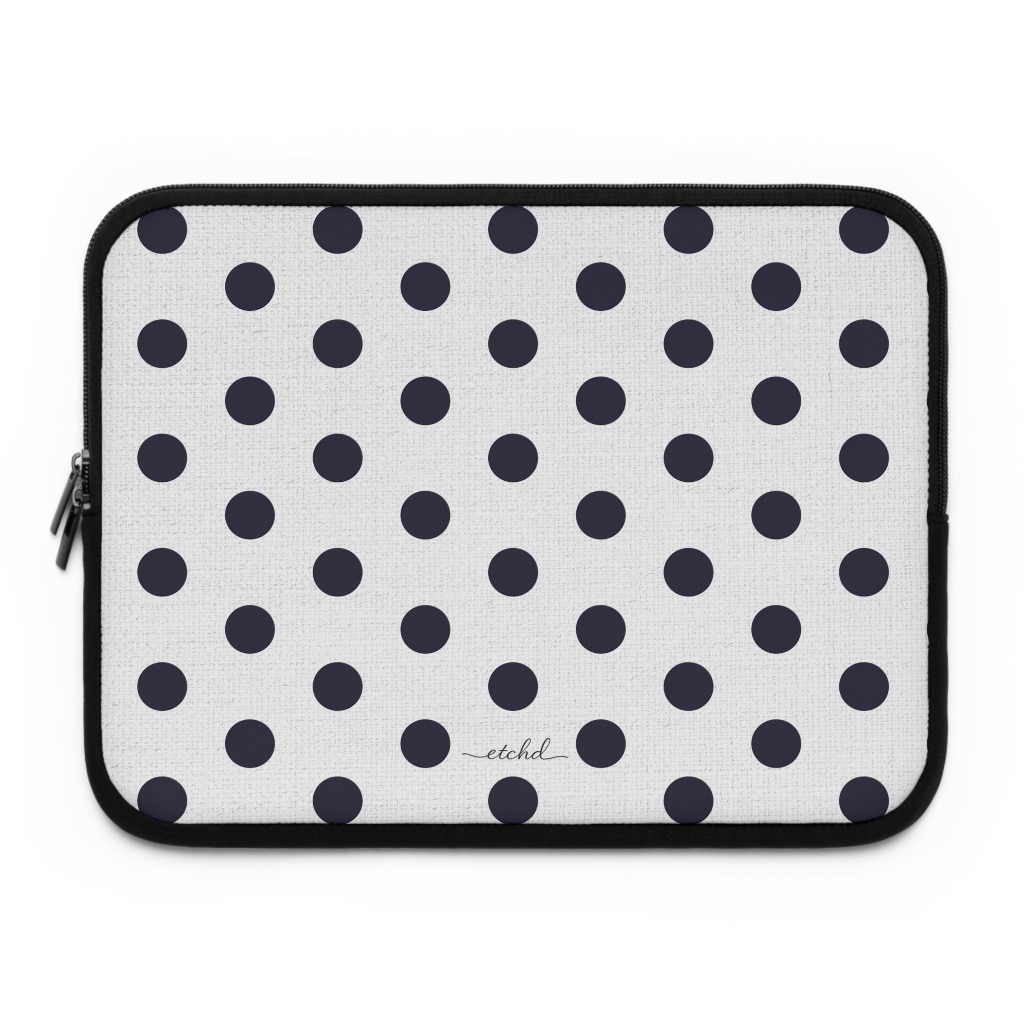 Navy And White Polka Dot Laptop Sleeve by etchd