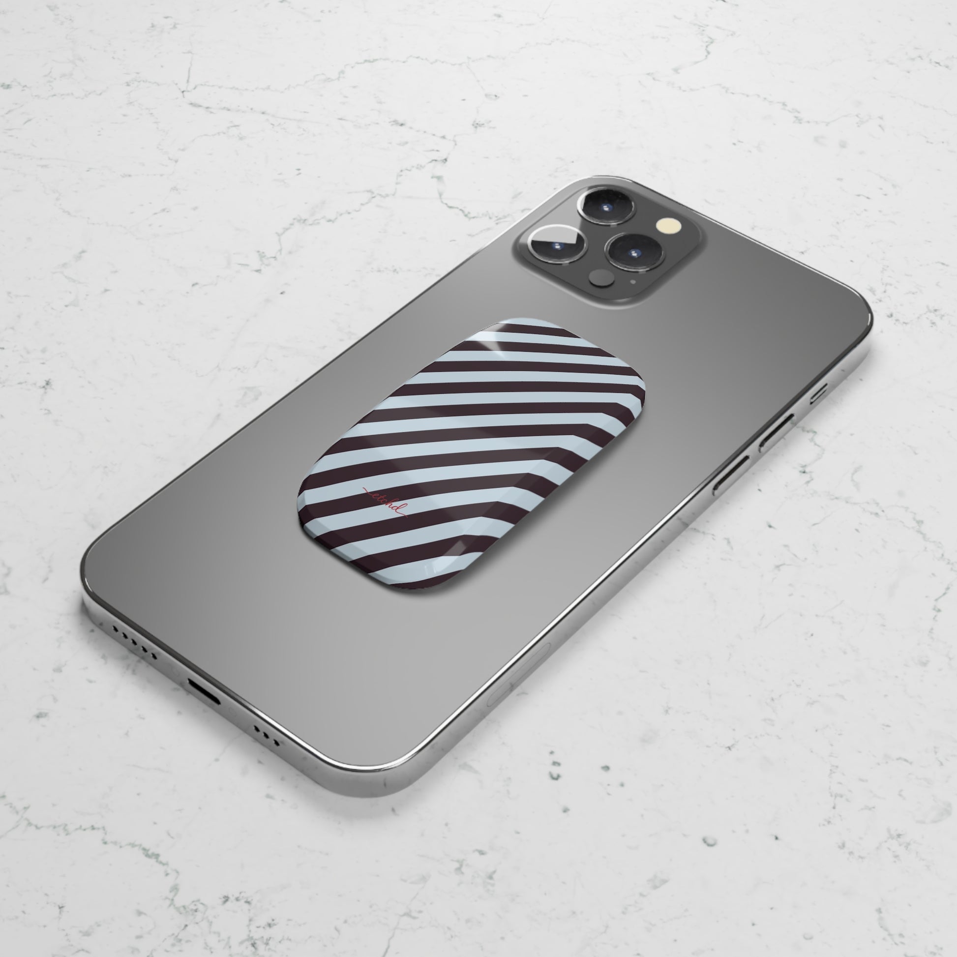 Plum & Blue Striped Diagonal Click-On Phone Grip by etchd, view 5