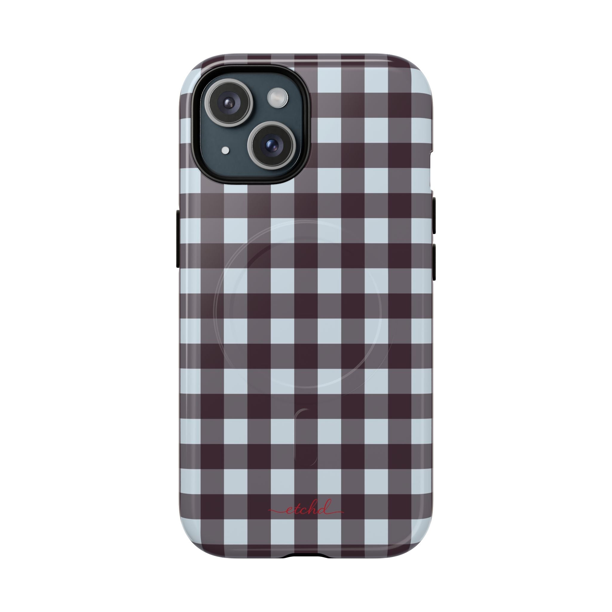 Blue & Plum Gingham Magnetic Phone Case by etchd, view 2