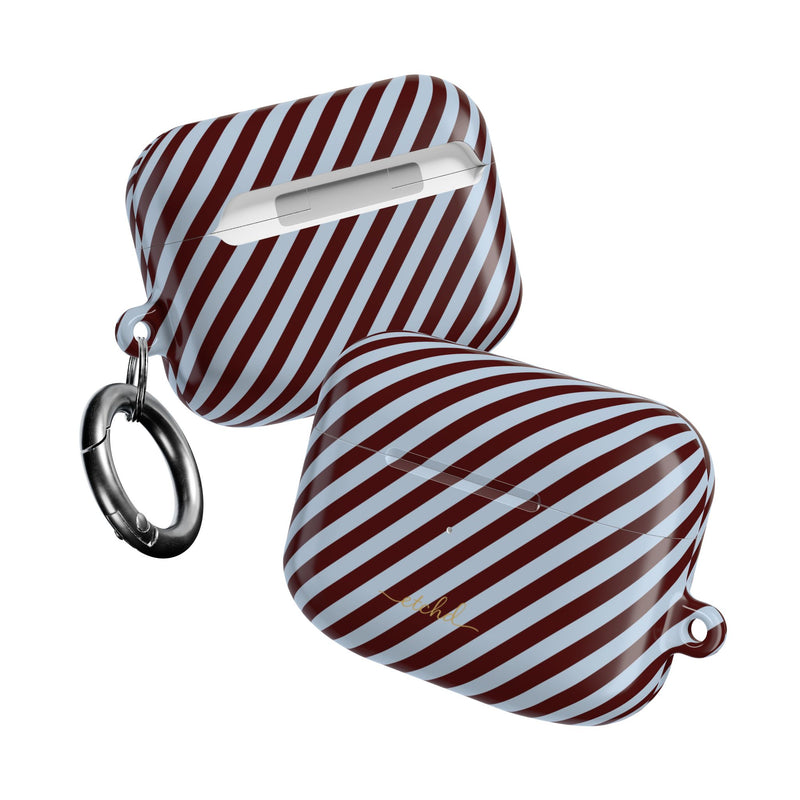 Blue & Cherry Striped Diagonal AirPod Case by etchd, view 10