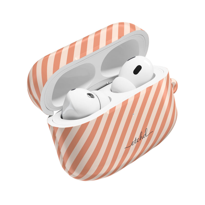 Coral & Cream Striped Diagonal AirPod Case by etchd, view 9