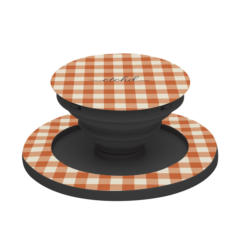 Terracotta & Cream Gingham Phone Grip And Stand-zoom-