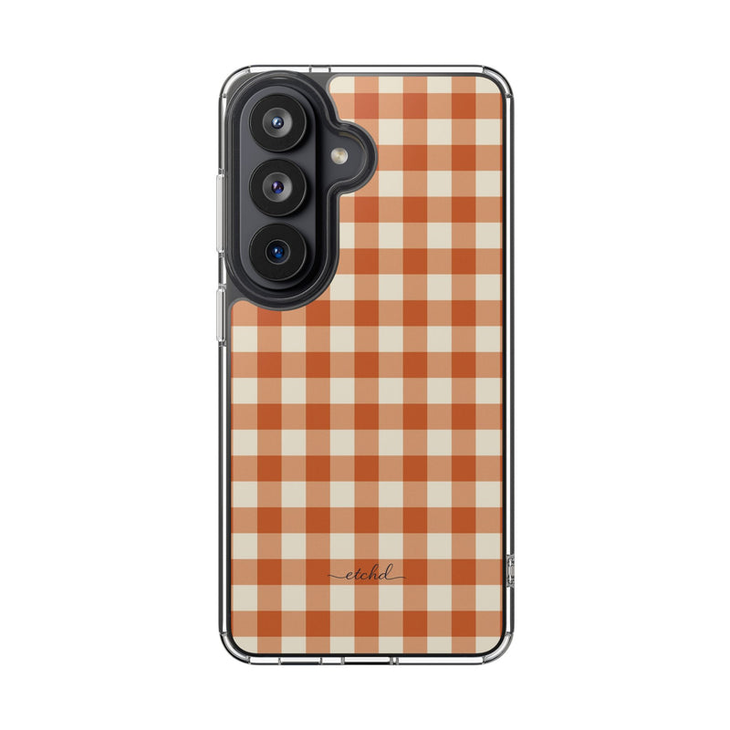 Terracotta Gingham Clear Phone Case-zoom-