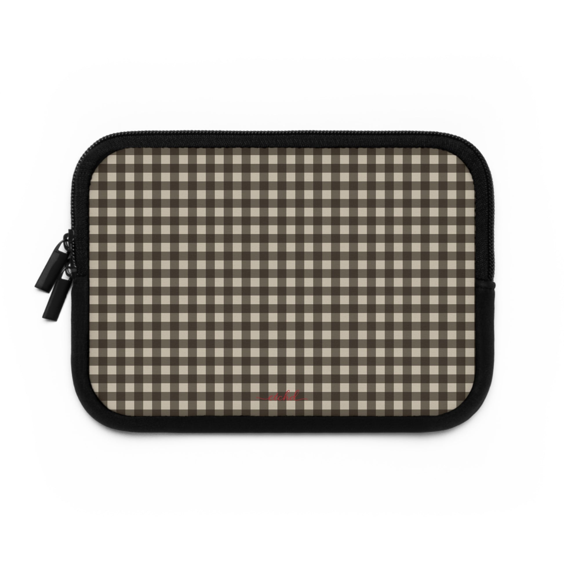 Cream & Brown Gingham Custodia per laptop di etchd, vista 2