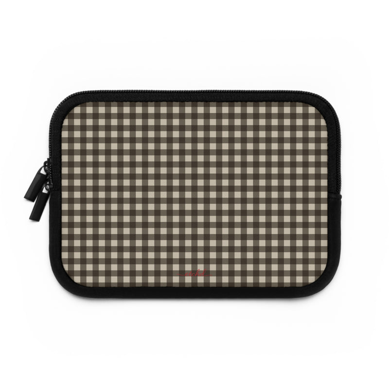 Cream & Brown Gingham Custodia per laptop di etchd, vista 2