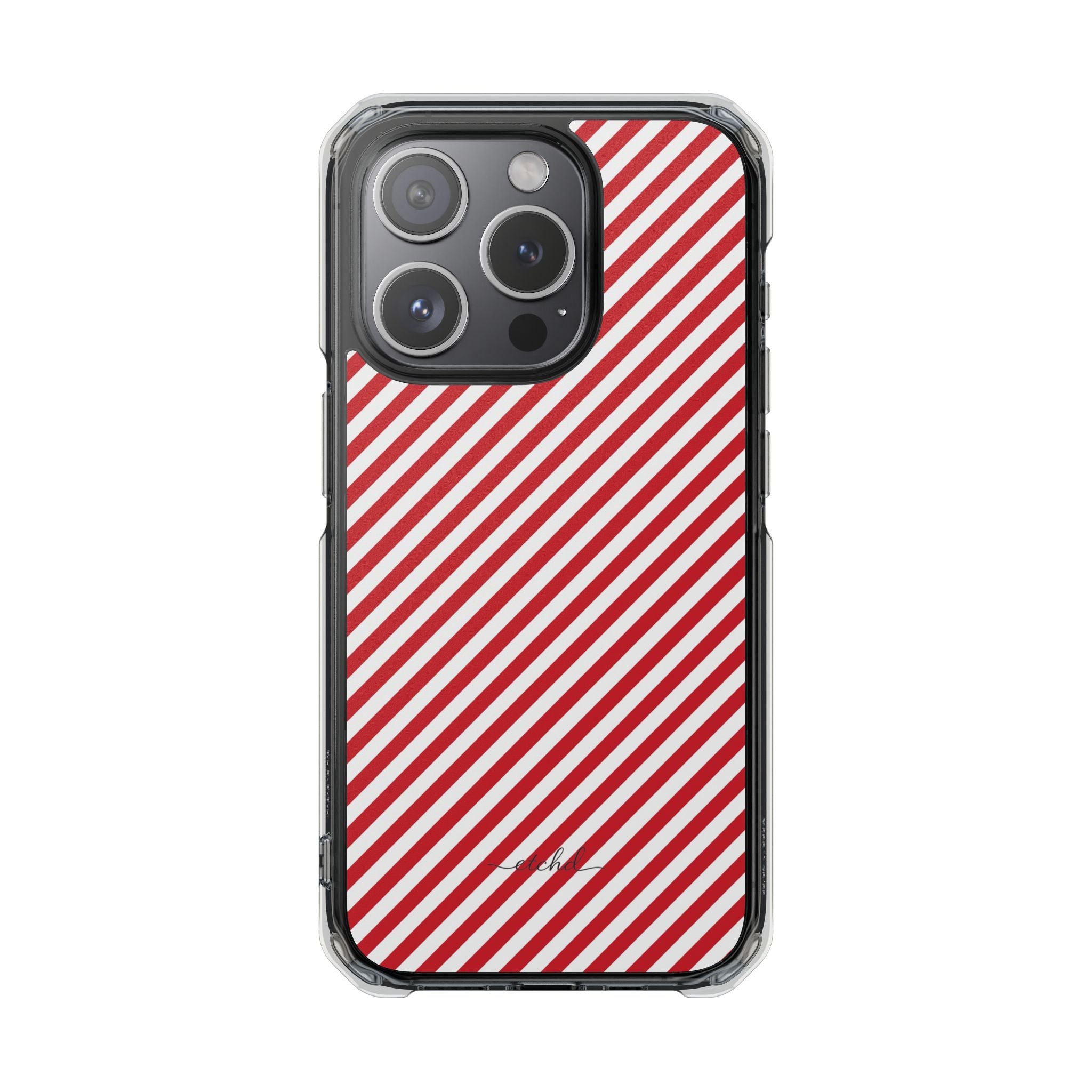 Classic Red & White Striped Diagonal Clear Magnetic Phone Case by etchd, view 2