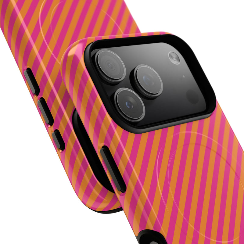 Pink & Orange Striped Diagonal Magnetic Phone Case by etchd, view 99