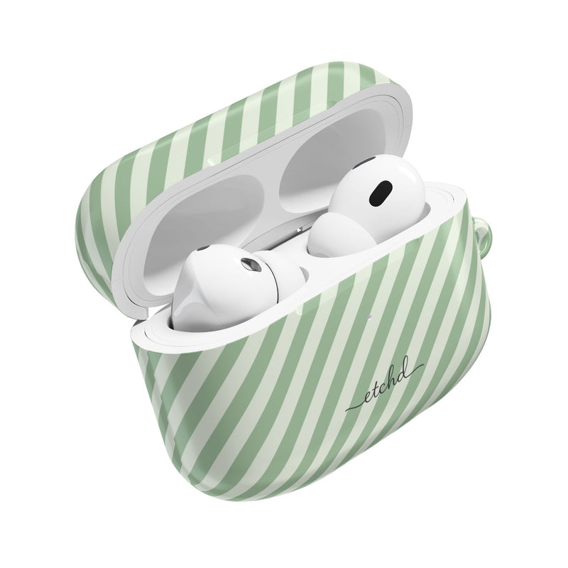 Sage & Cream Striped Diagonal AirPod Case by etchd, view 9