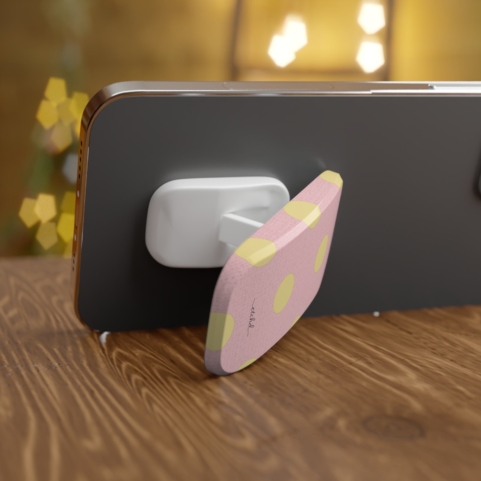 Butter And Pink Polka Dot Click-On Phone Grip by etchd, view 4