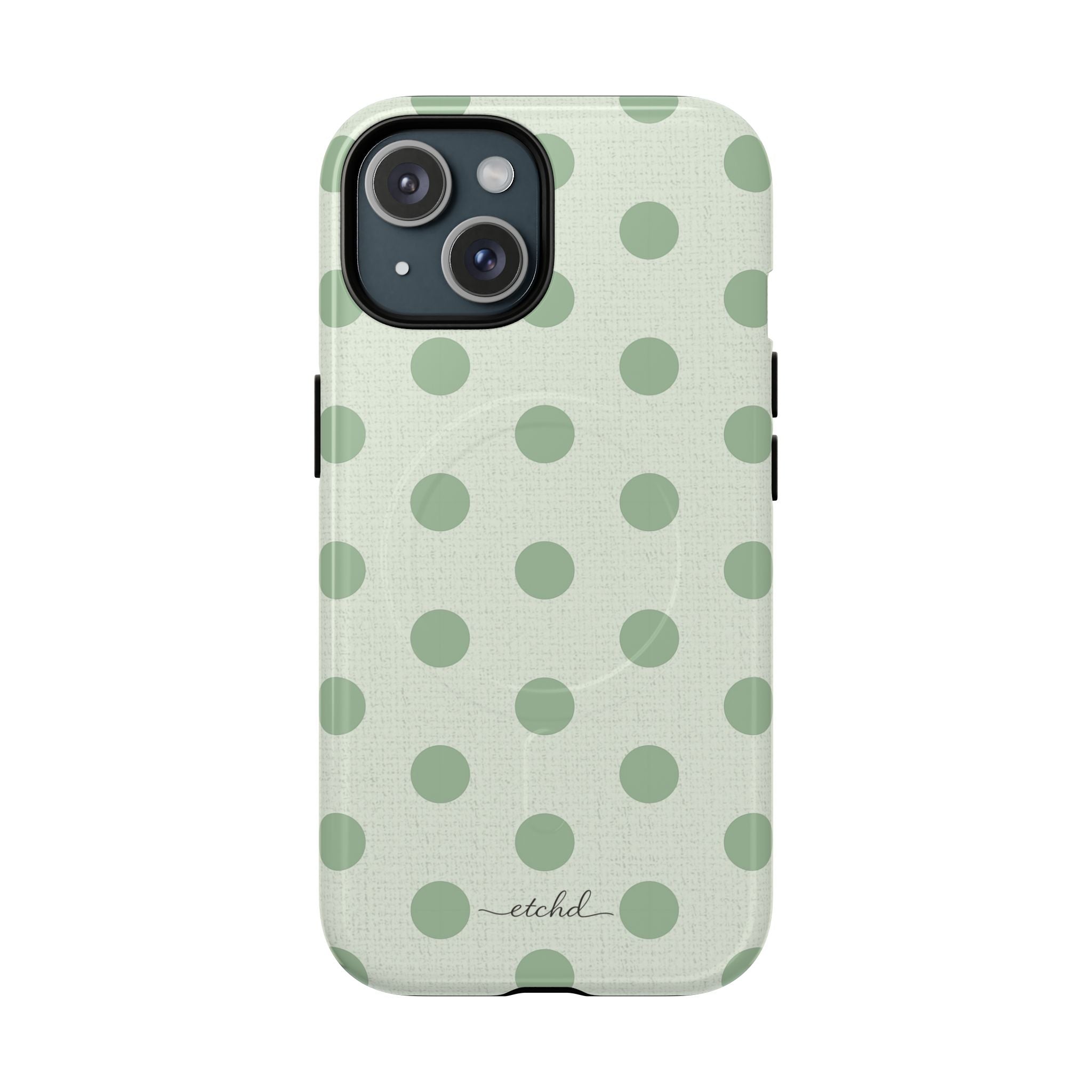 Sage & Cream Polka Dot Magnetic Phone Case by etchd, view 2