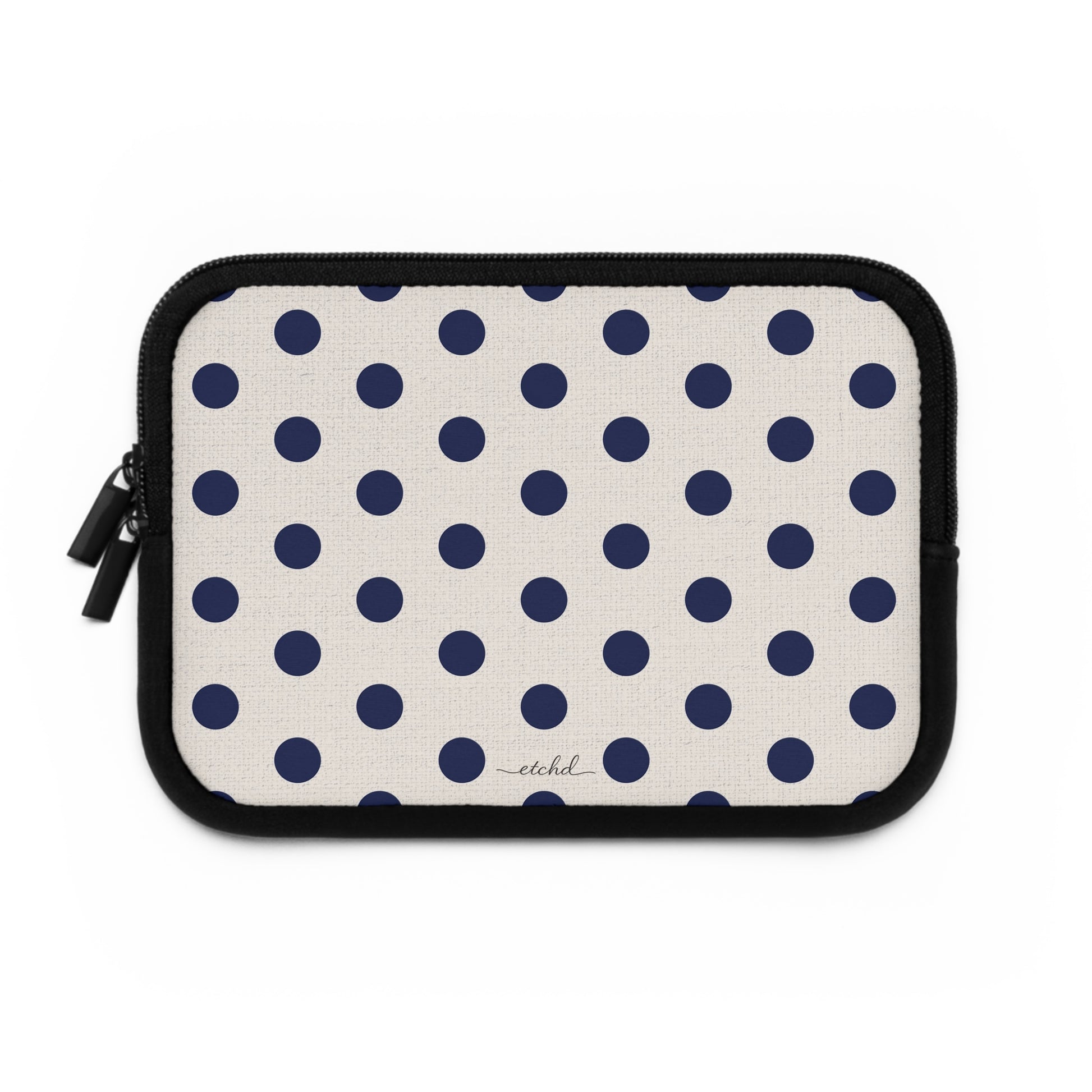 Navy & Cream Polka Dot Laptop Sleeve by etchd, view 2