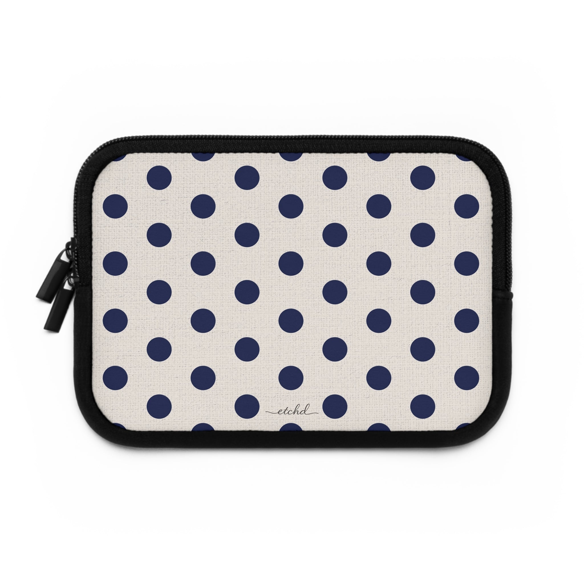 Navy & Cream Polka Dot Laptop Sleeve by etchd, view 2