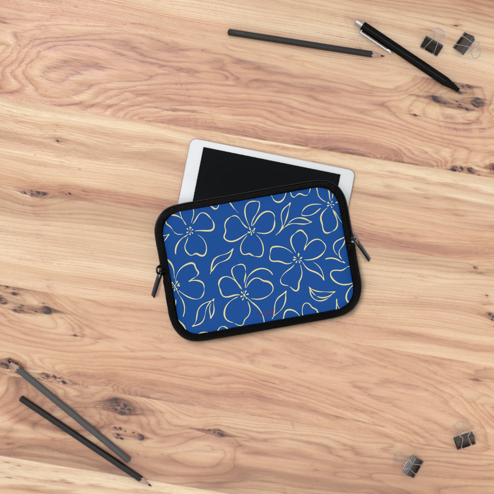 Cobalt & Butter Floral Laptop Sleeve by etchd, view 14