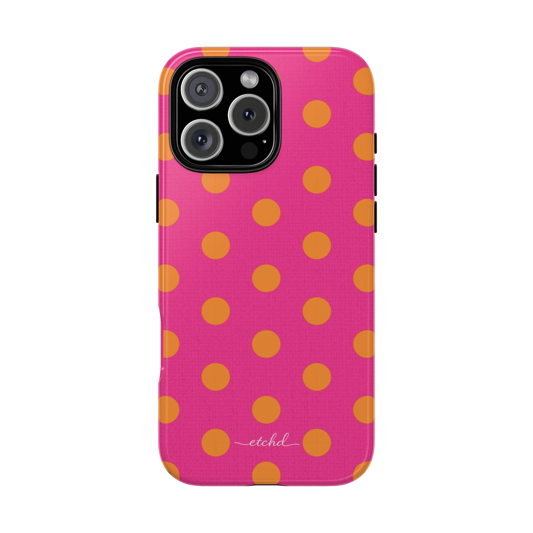 Orange And Pink Polka Dot Phone Case by etchd