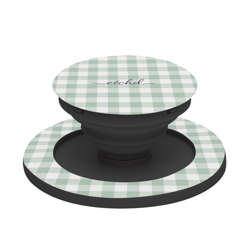 Sage Gingham Phone Grip And Stand-zoom-