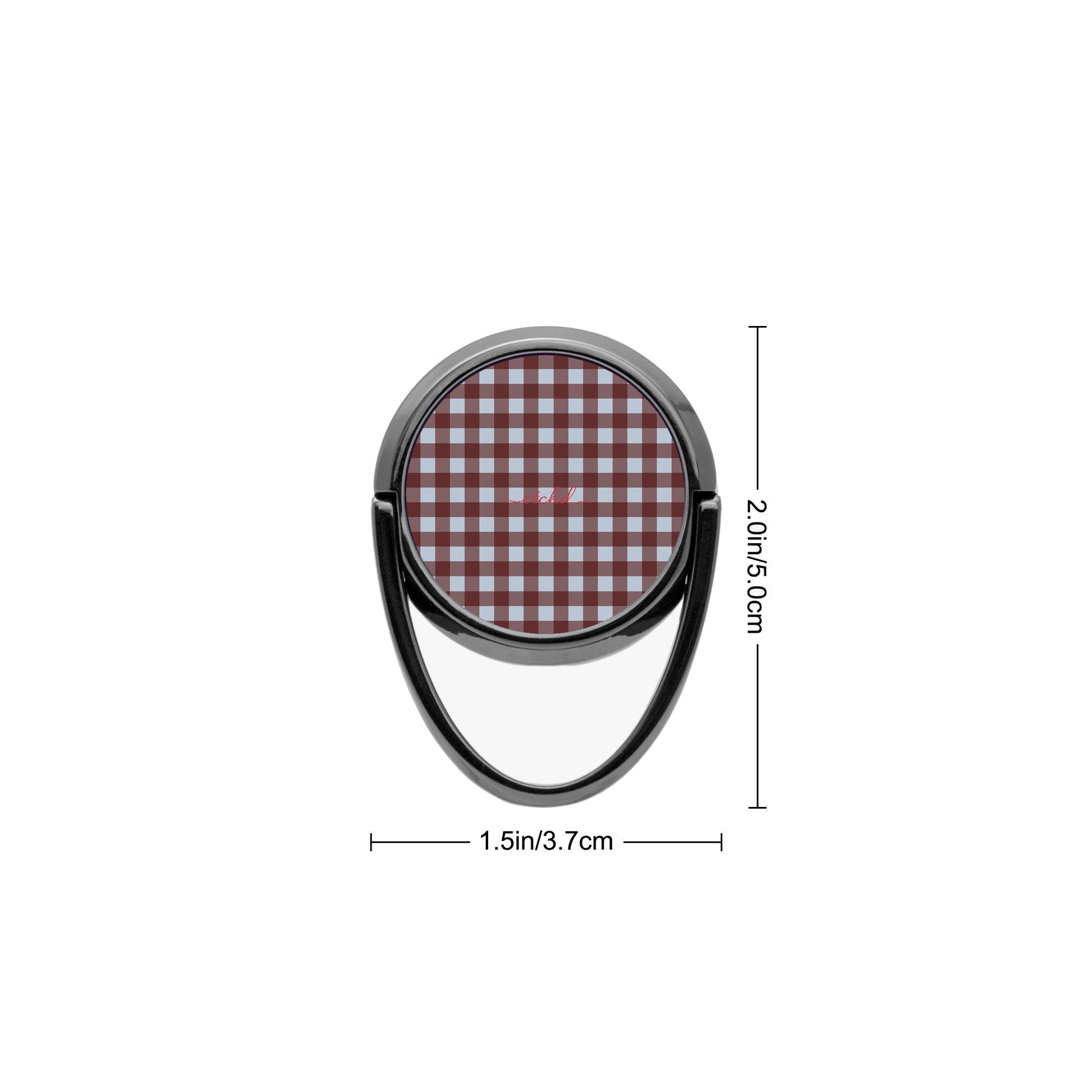 Blue & Cherry Gingham Anello supporto per telefono di etchd, vista 3