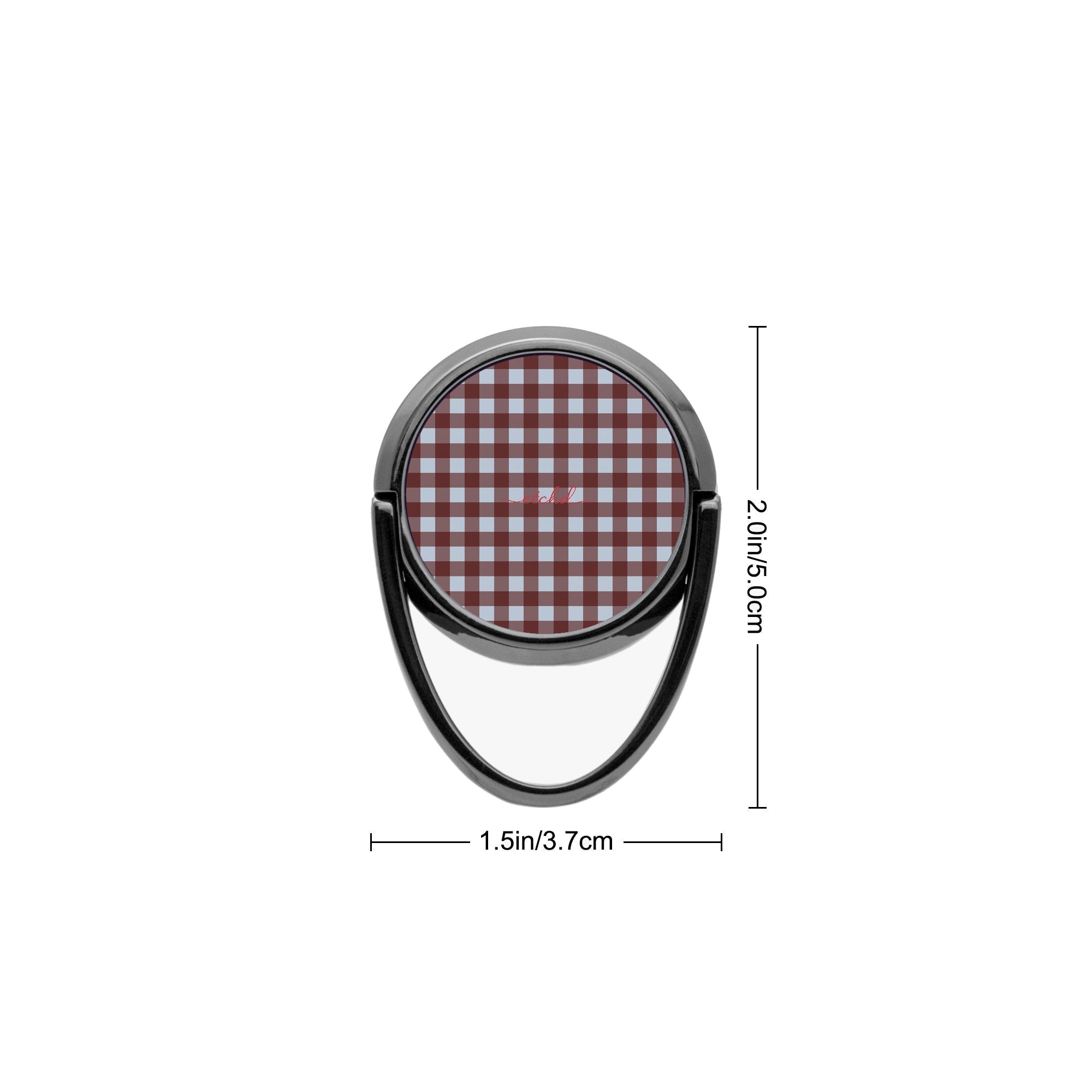 Blue & Cherry Gingham Anello supporto per telefono di etchd, vista 3