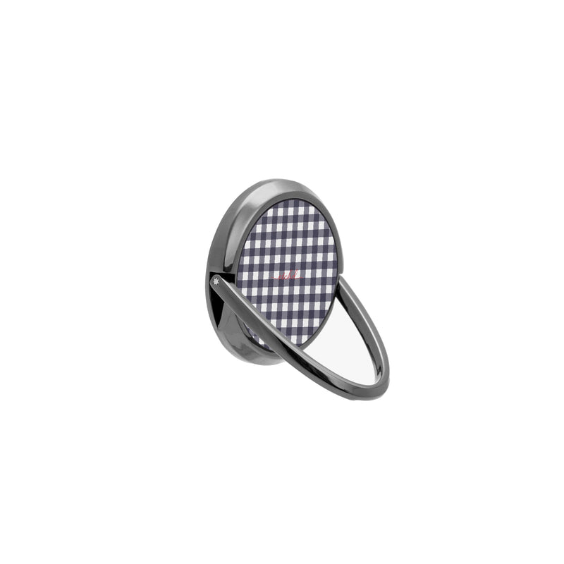 White & Navy Gingham Ring Handyhalterung-zoom-