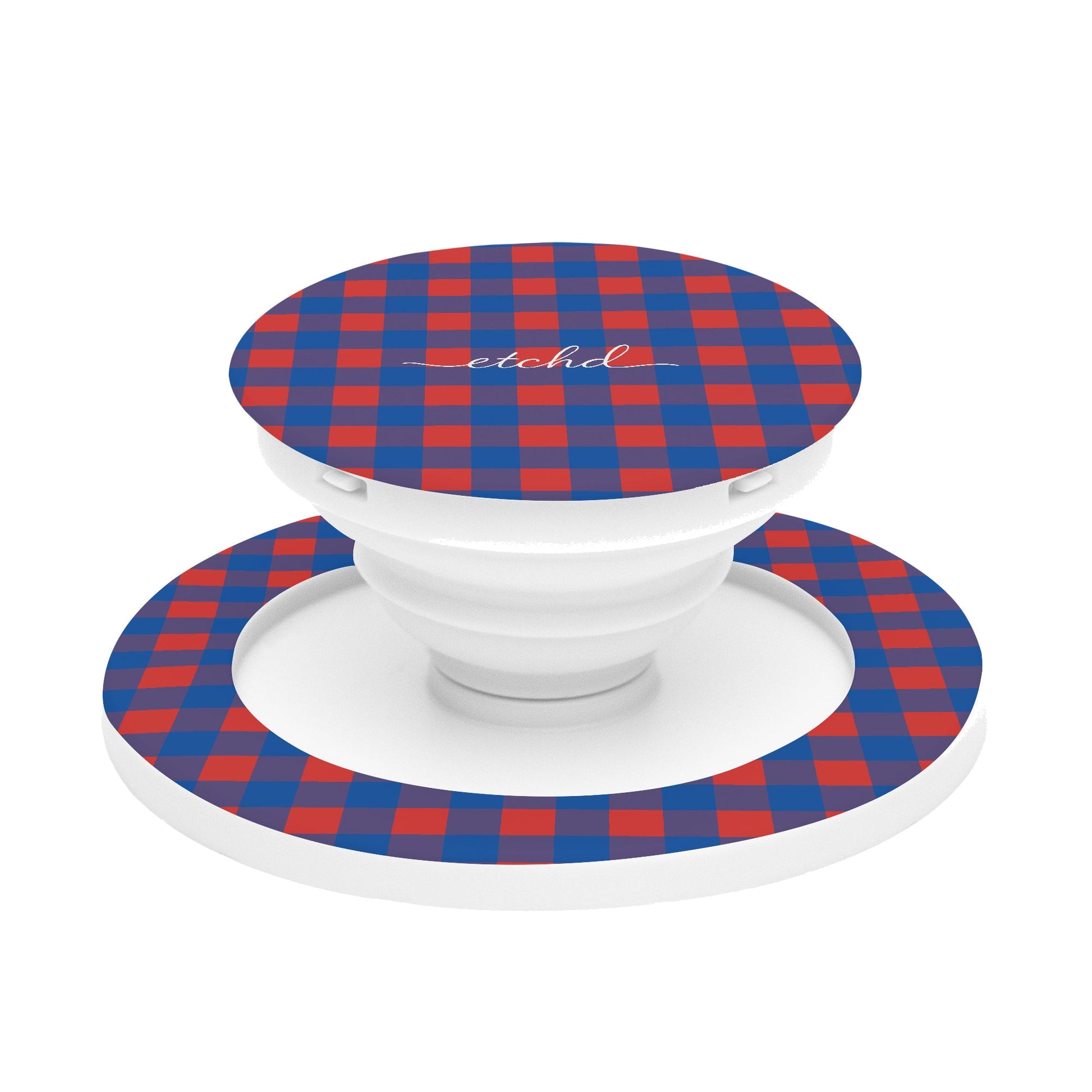 Cobalt & Poppy Gingham Anello e supporto per telefono di etchd