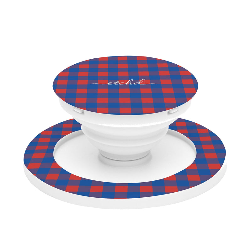 Cobalt & Poppy Gingham Anello e supporto per telefono-zoom-
