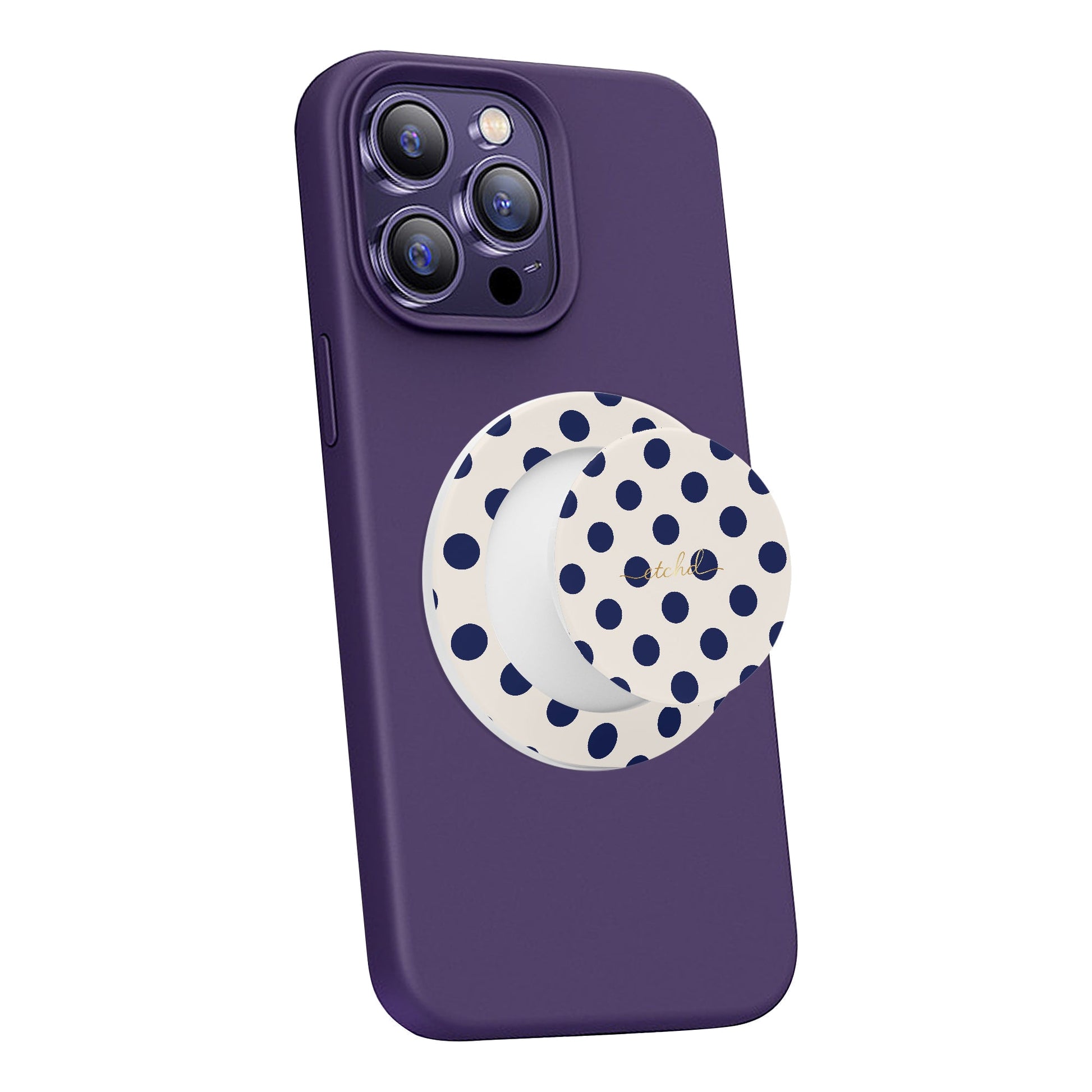 Navy & Cream Polka Dot Phone Grip And Stand by etchd, view 7