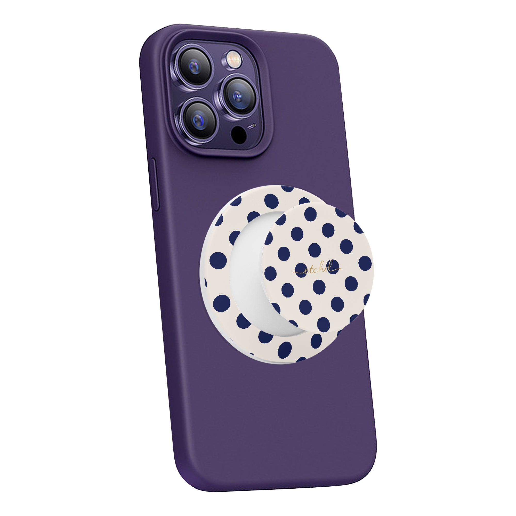 Navy & Cream Polka Dot Phone Grip And Stand by etchd, view 7