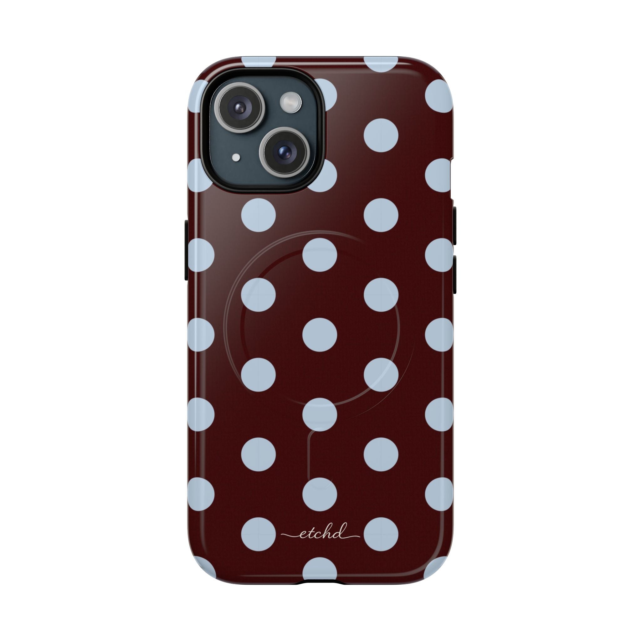 Cherry & Blue Polka Dot Magnetic Phone Case by etchd, view 2