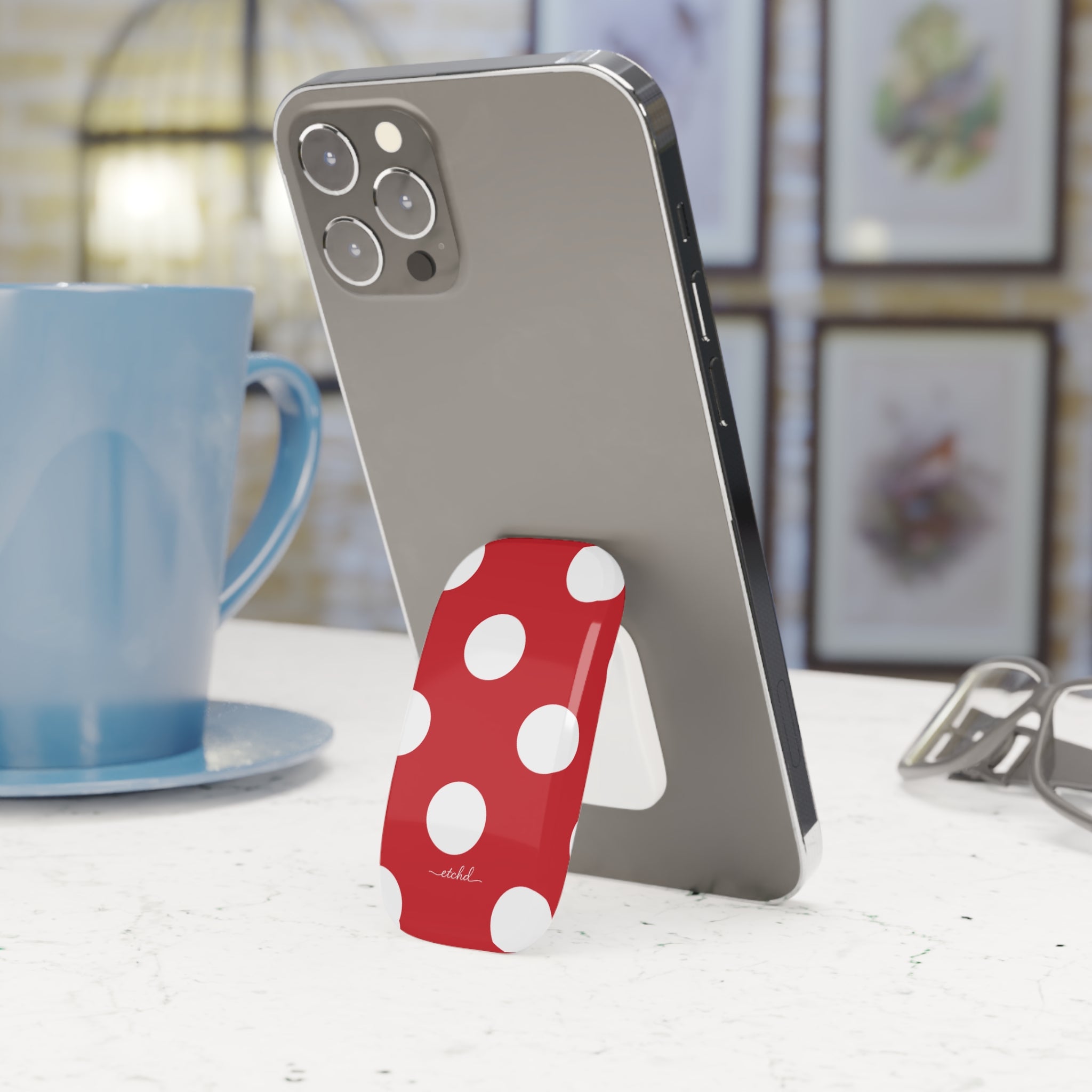 Classic Red Polka Dot Click-On Phone Grip by etchd, view 3