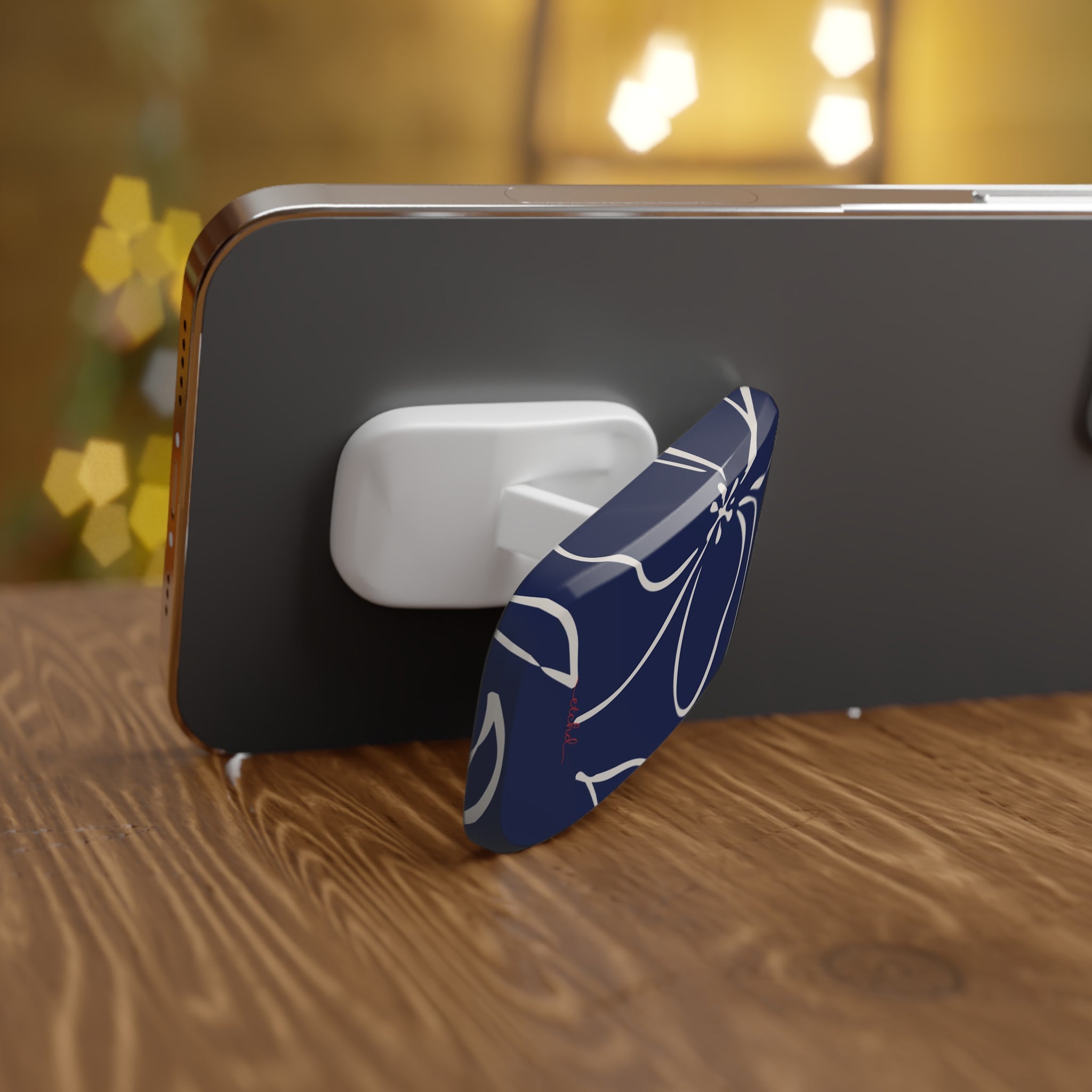 Navy & Cream Floral Click-On Phone Grip by etchd, view 4
