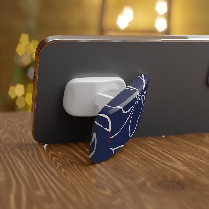 Navy & Cream Floral Click-On Phone Grip by etchd, view 4