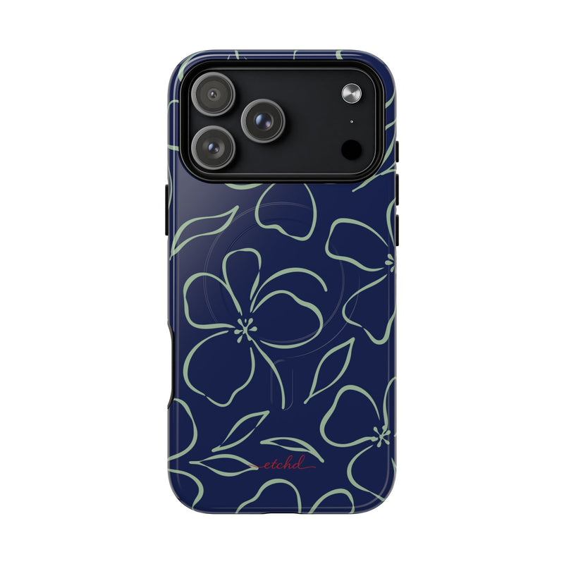 Navy & Sage Floral Magnetic Phone Case by etchd, view 31