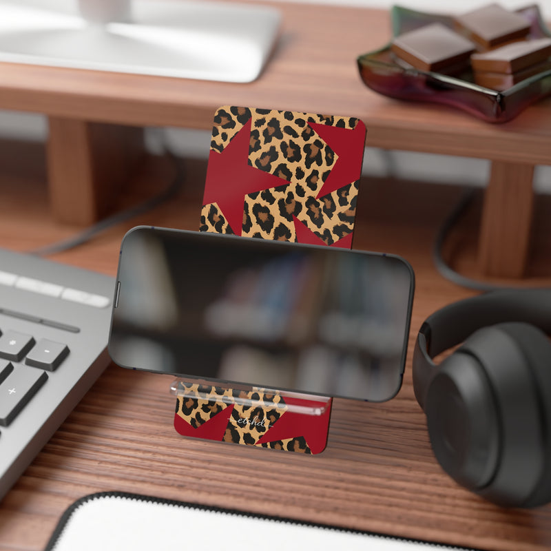 Leopard & Red Stars Phone Stand by etchd, view 4