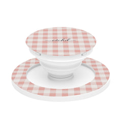Blush & White Gingham Agarre y soporte para móvil de etchd
