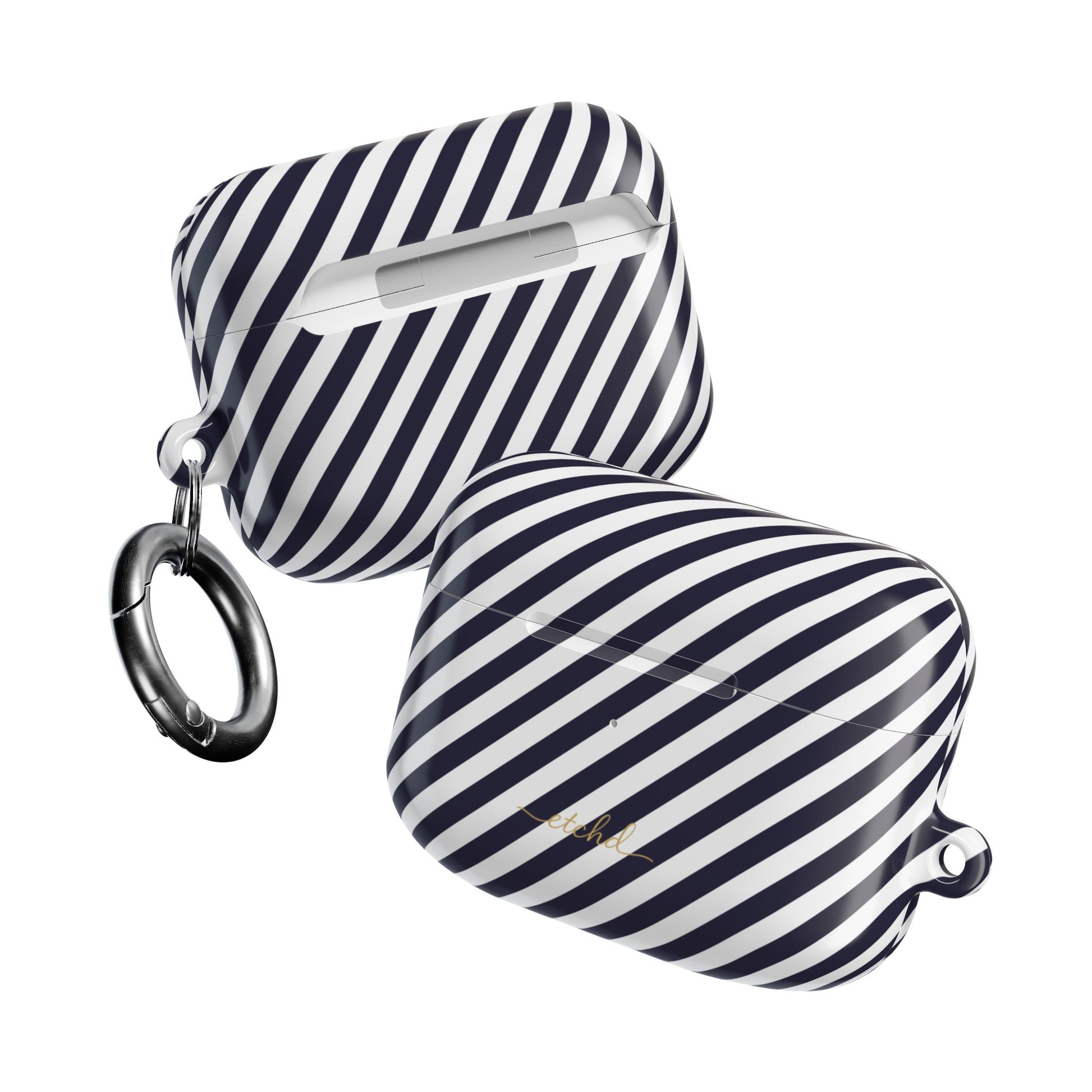 Navy & White Striped Diagonal AirPod Case by etchd, view 10