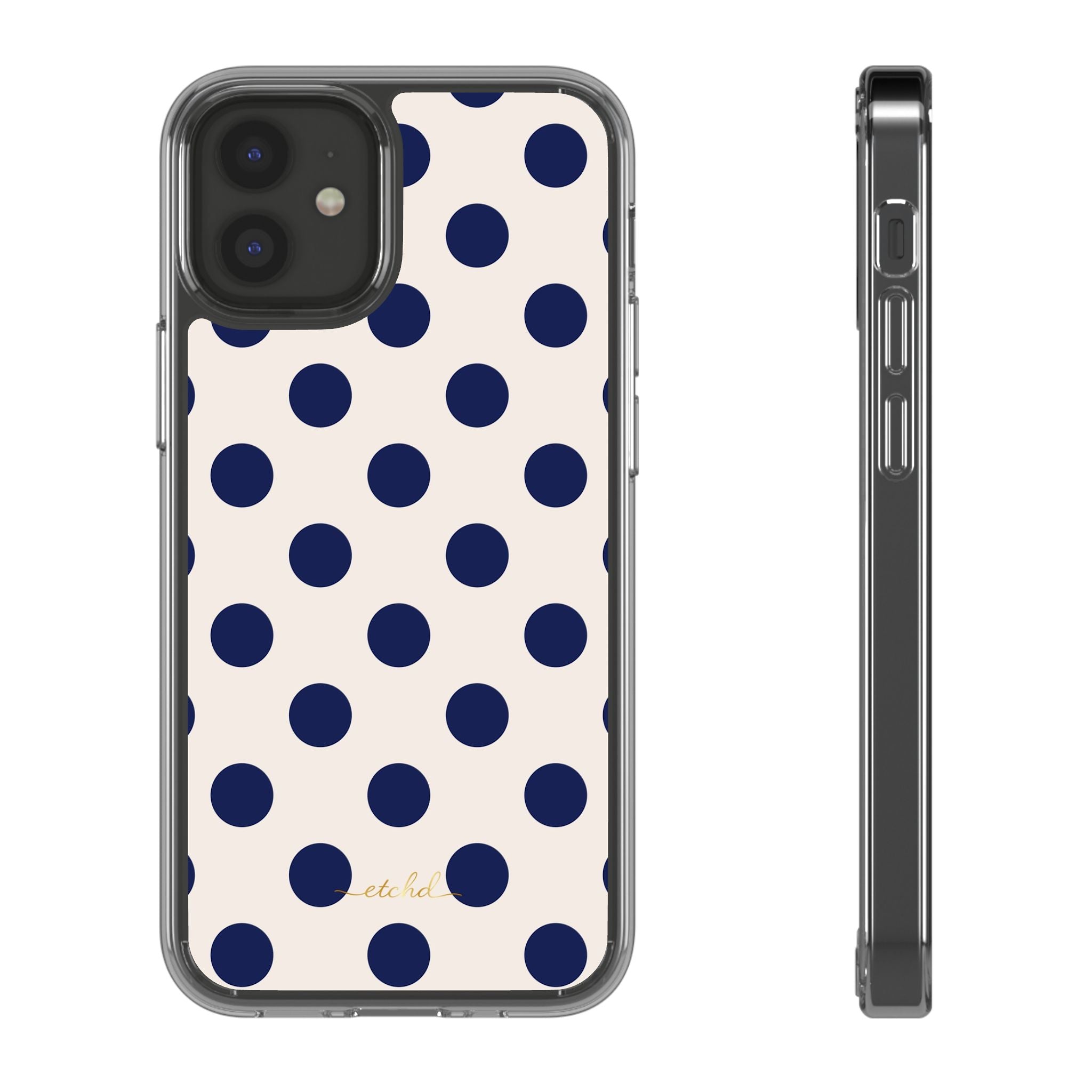 Navy & Cream Polka Dot Clear Phone Case by etchd, view 2
