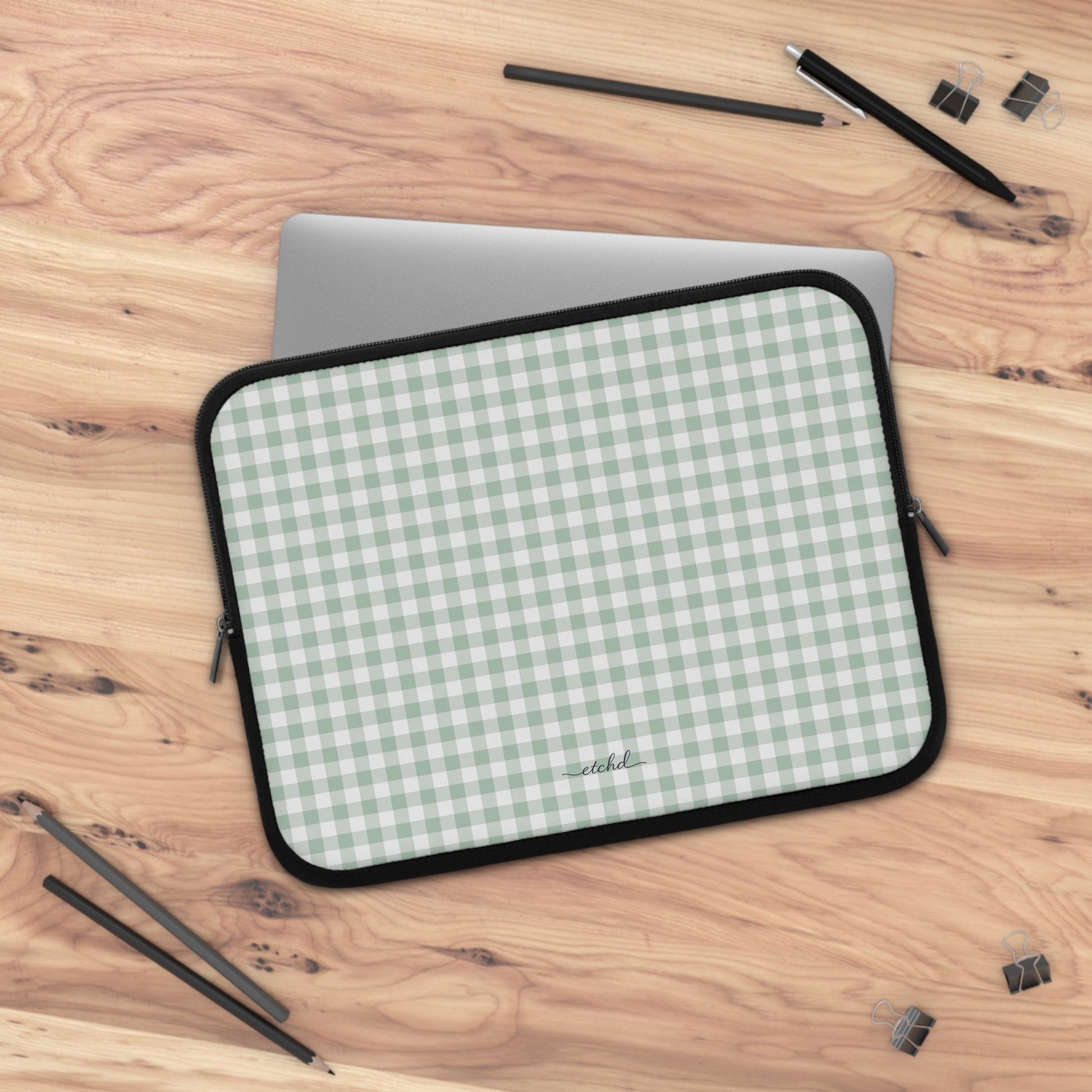 Sage Gingham Laptop Sleeve by etchd, view 5