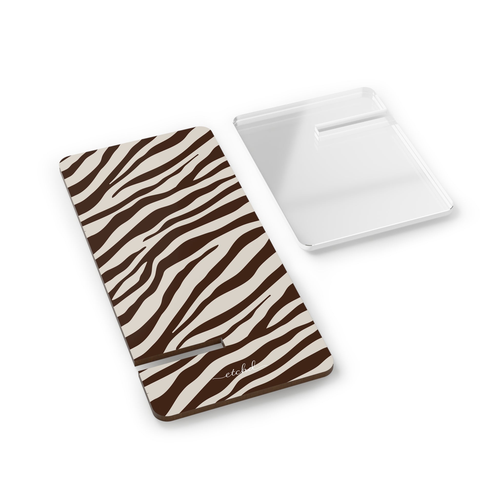 Brown Zebra Phone Stand by etchd, view 2